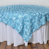 72 inch Light Blue Raised Roses Square Satin Table Overlay
