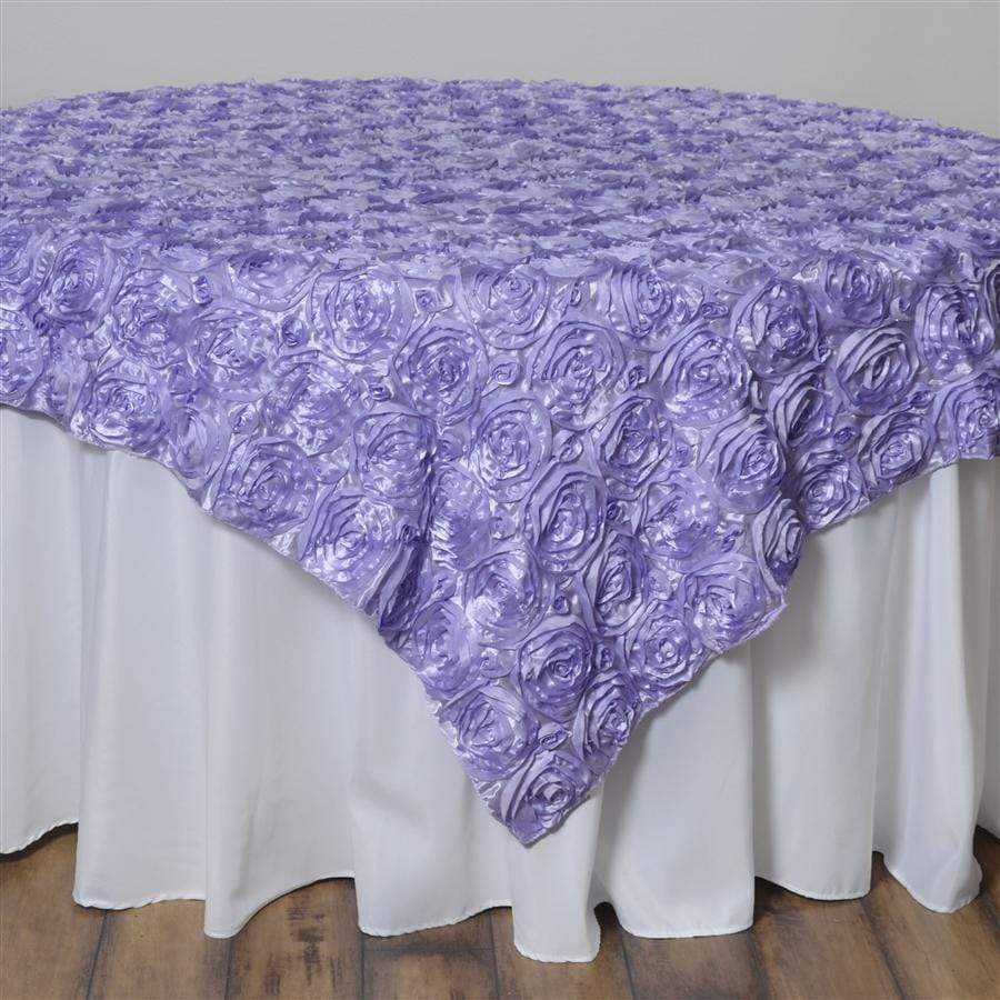 72 inch Lavender Raised Roses Square Satin Table Overlay