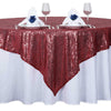 72 inch Burgundy Sequin Square Table Overlay