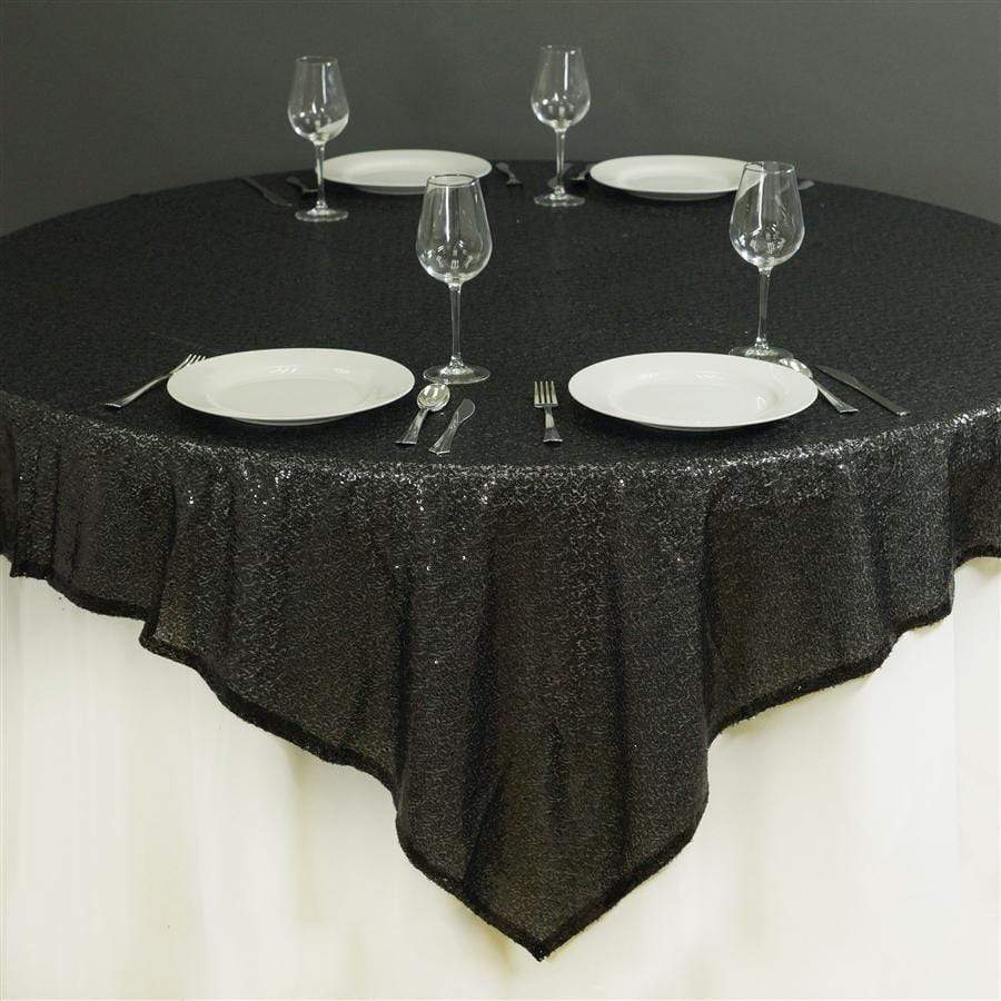 72 inch Black Sequin Square Table Overlay