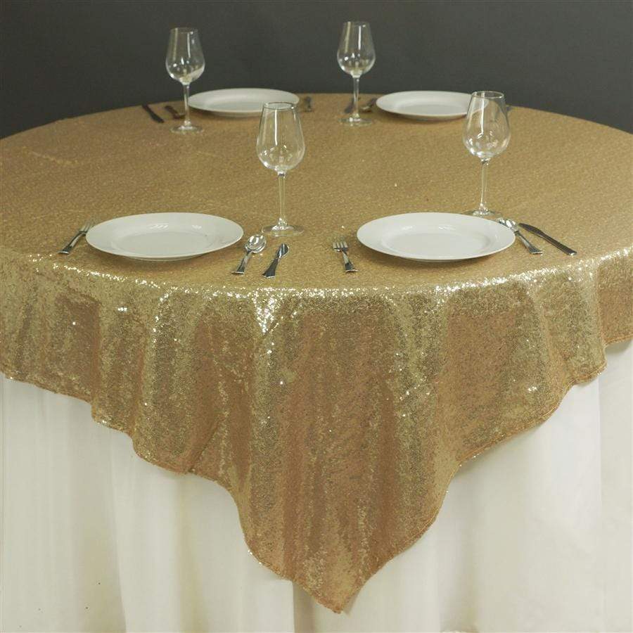 72 inch Champagne Sequin Square Table Overlay