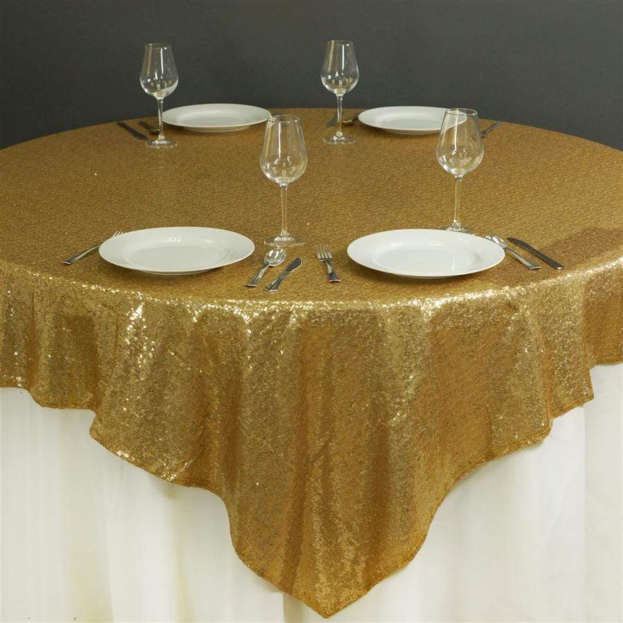 72 inch Gold Sequin Square Table Overlay