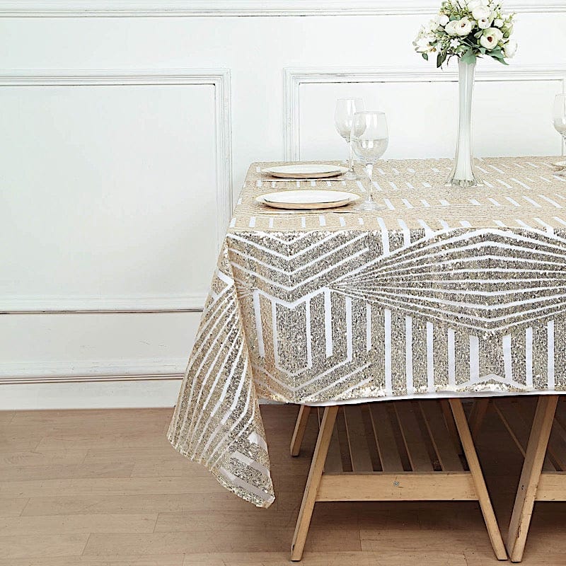 72x72 in Sequined Geometric Design Tulle Square Table Overlay