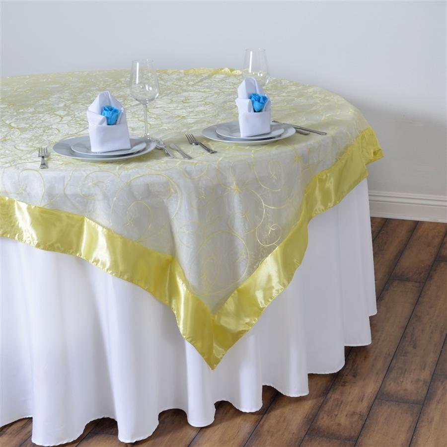 CV Linens 6364us Embroidery Organza Table Overlay Topper-228CM x 228CM, Square, Gold & Ivory
