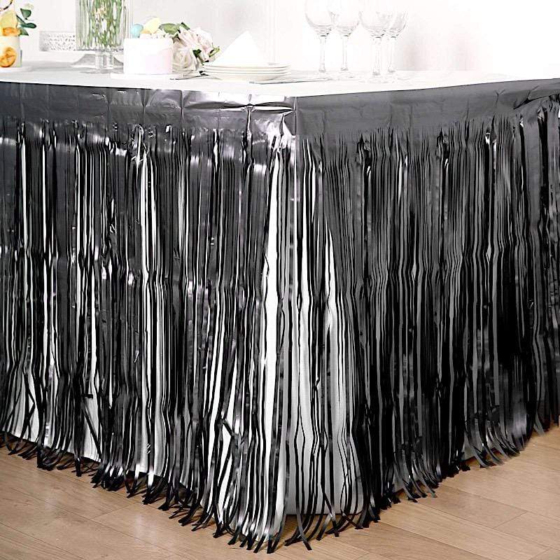 Fringe Metallic Silver Table Skirt