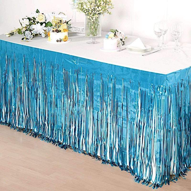 Metallic Foil Fringe Table Skirt, 108 X 29 Inch Tinsel Table Skirt For