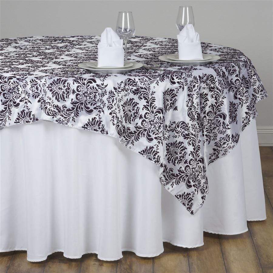 90 inch Square Flocked Damask Table Overlay