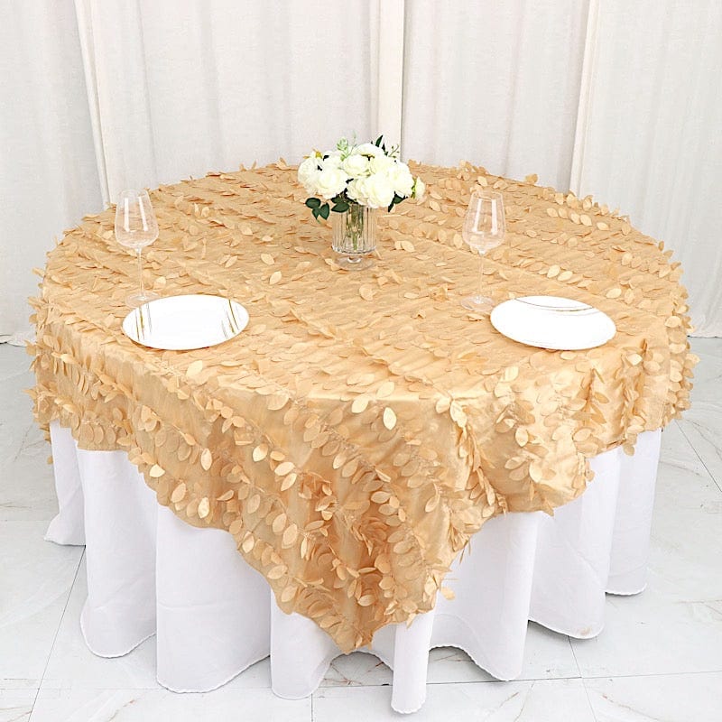 90x90 in Taffeta Square Table Overlay with Leaf Petals Design