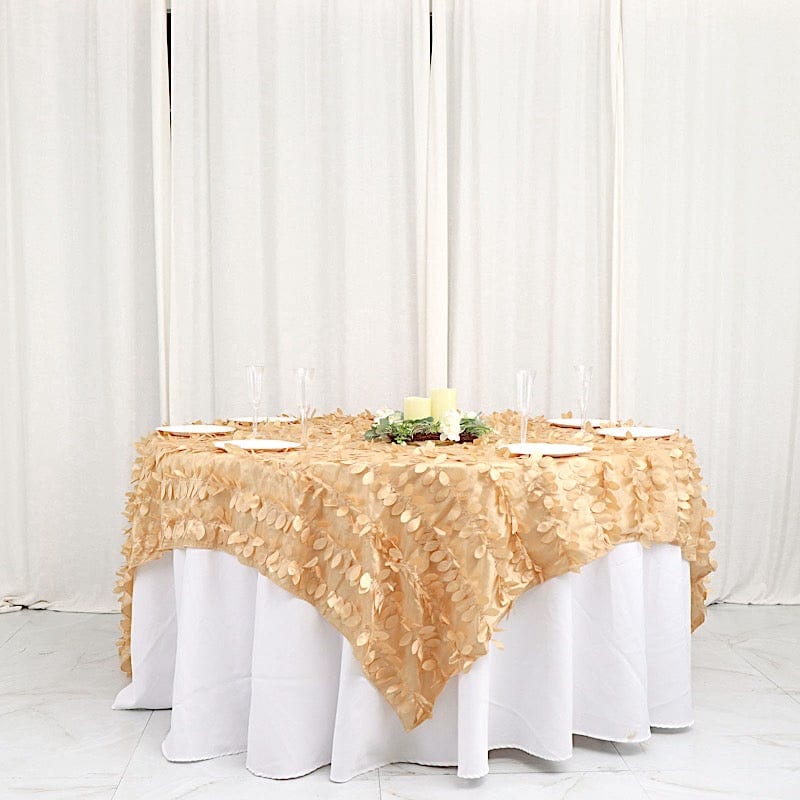 90x90 in Taffeta Square Table Overlay with Leaf Petals Design