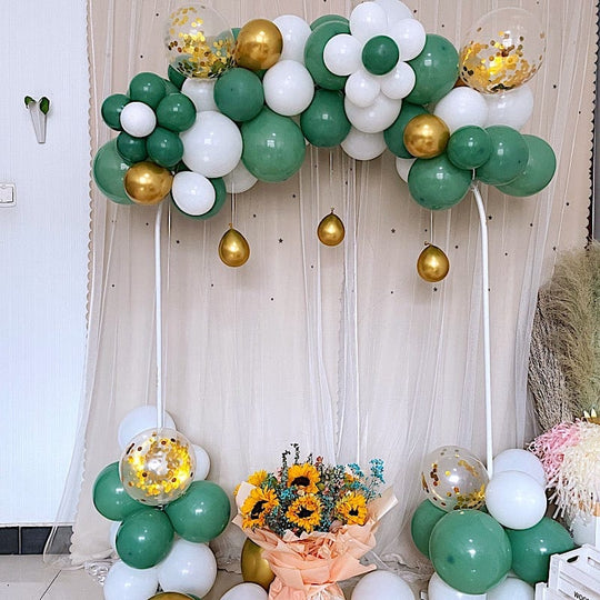 100 Balloons Green Gold White Clear Wedding Garland Arch Decorations Tools Kit Set