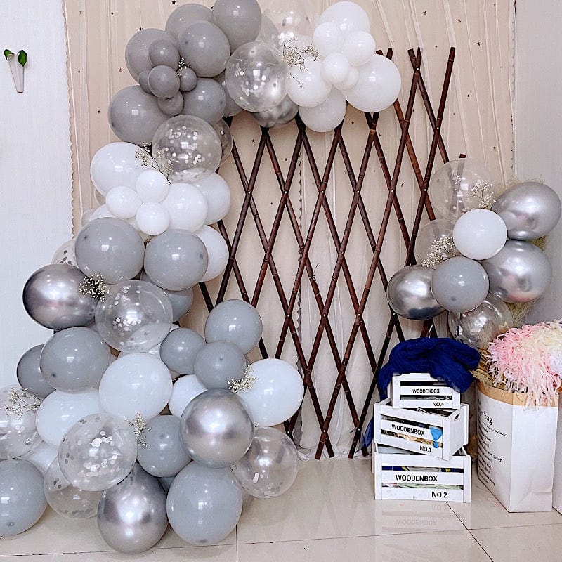 108 Balloons Clear Gray White Wedding Garland Arch Decorations Tools Kit Set