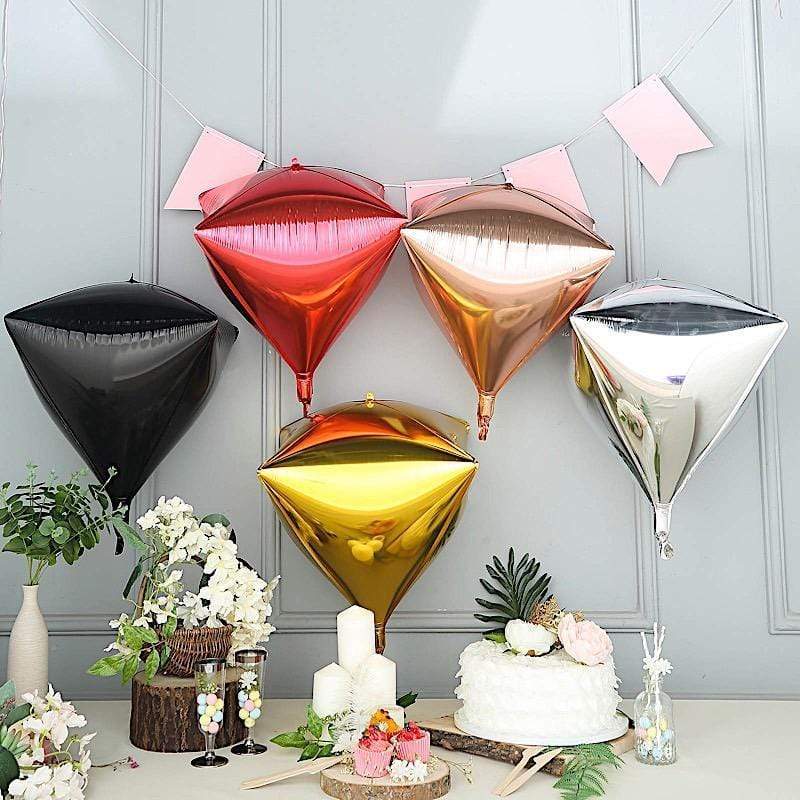 3 pcs 16 in tall 4D Diamond Mylar Foil Balloons