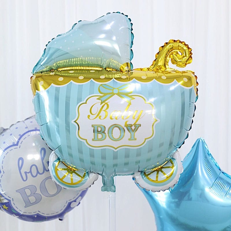5 Round Carriage and Stars Baby Shower Mylar Foil Balloons Set