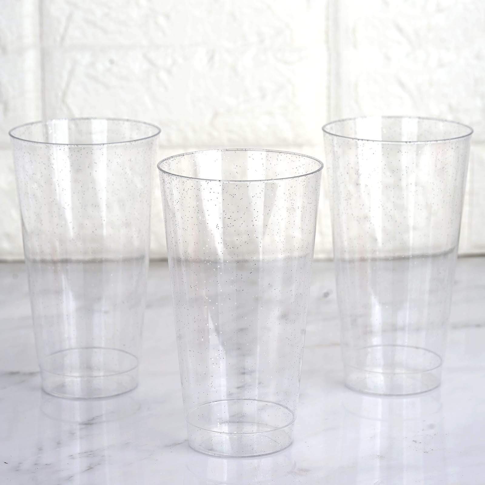 12 pcs 16 oz. Silver Glittered Plastic Disposable Glasses