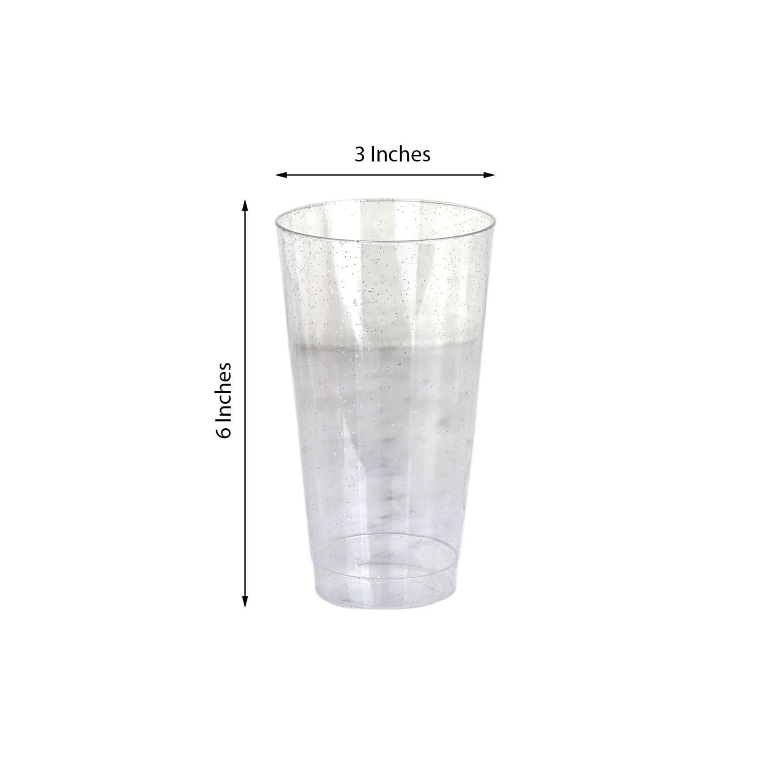 12 pcs 16 oz. Silver Glittered Plastic Disposable Glasses