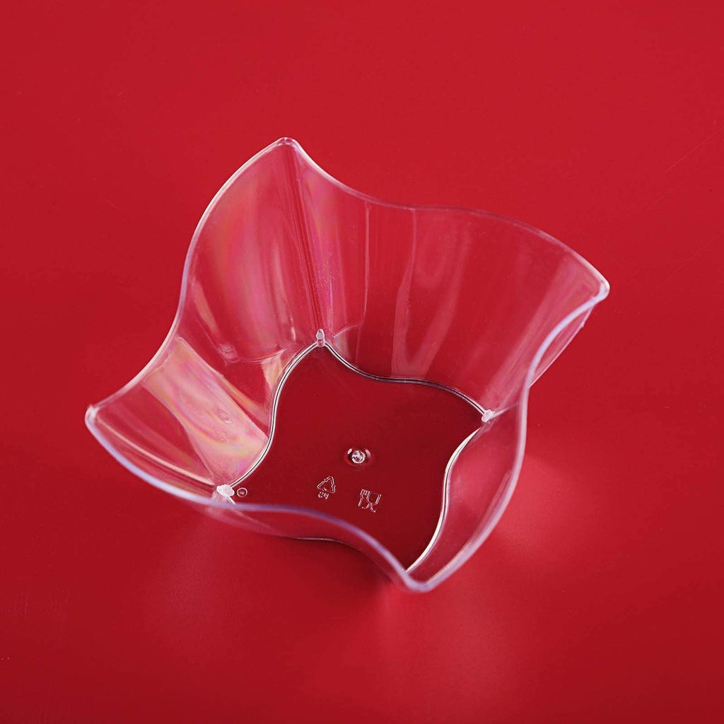 12 pcs 4 oz Disposable Square Waved Clear Plastic Bowls