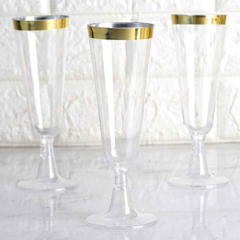 12 pcs 12 oz. Clear with Gold Rim Champagne Plastic Disposable Glasses
