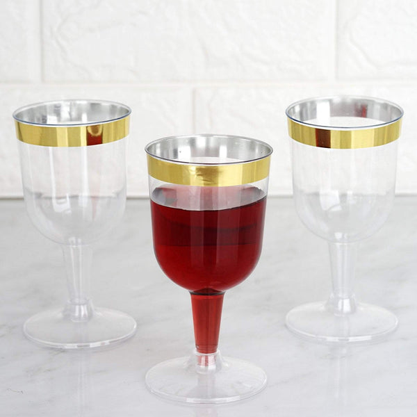 12 pcs 5 oz Clear with Gold Rim Disposable Plastic Party Champagne Flutes Glasses