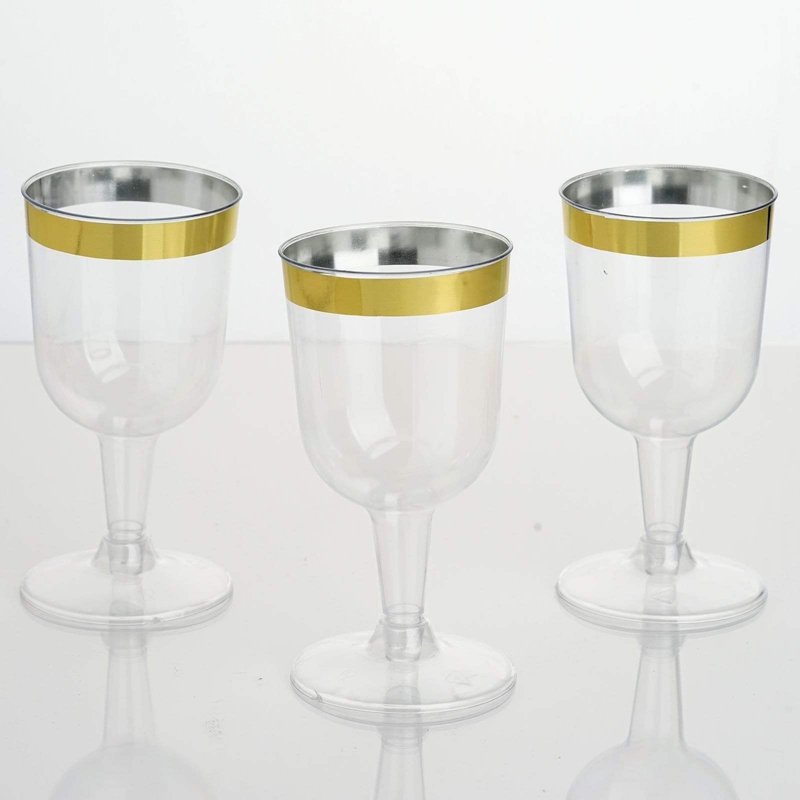 12 pcs 5 oz Clear with Gold Rim Disposable Plastic Party Champagne Flutes Glasses