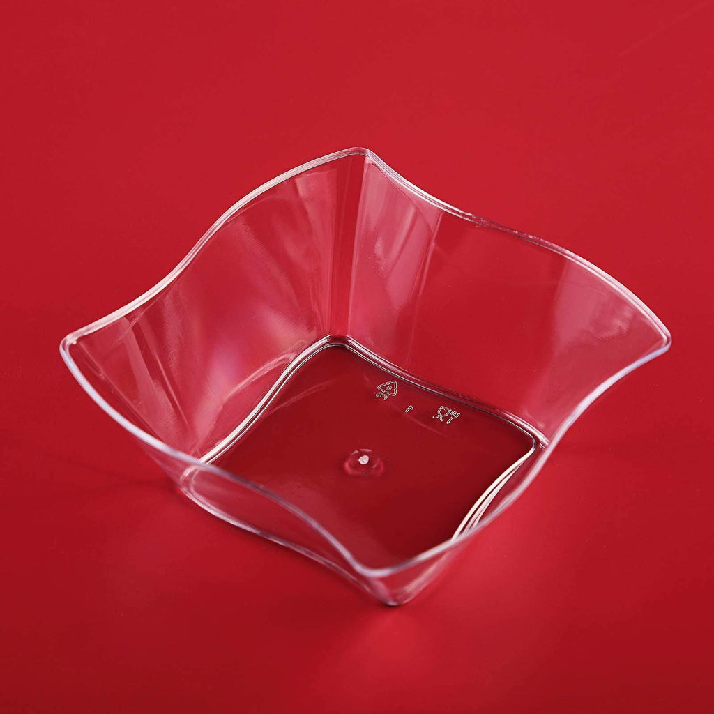 12 pcs 6 oz. Clear Wave Design Disposable Plastic Party Mini Bowls