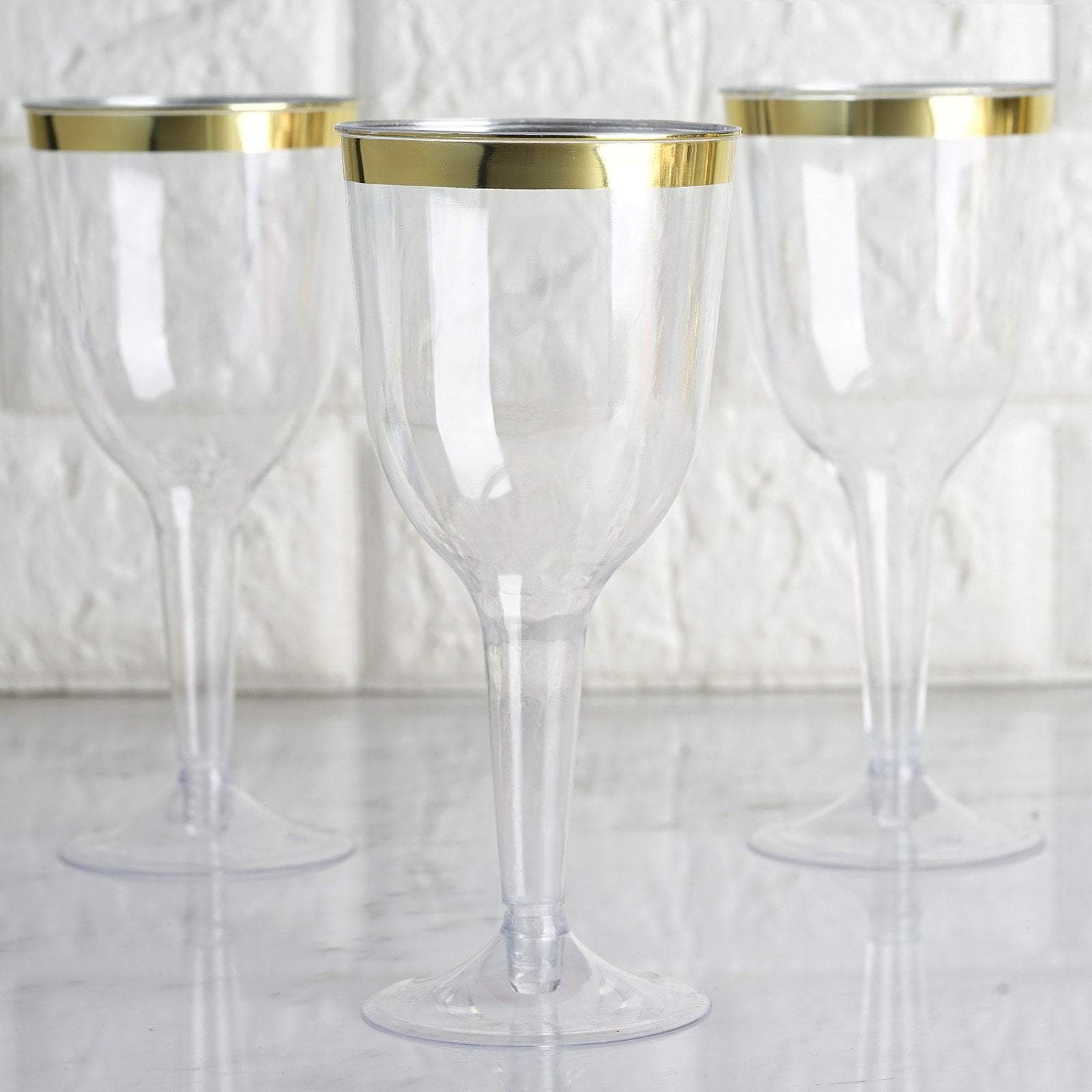 12 pcs 6 oz. Clear with Gold Rim Plastic Champagne Flutes Disposable Glasses