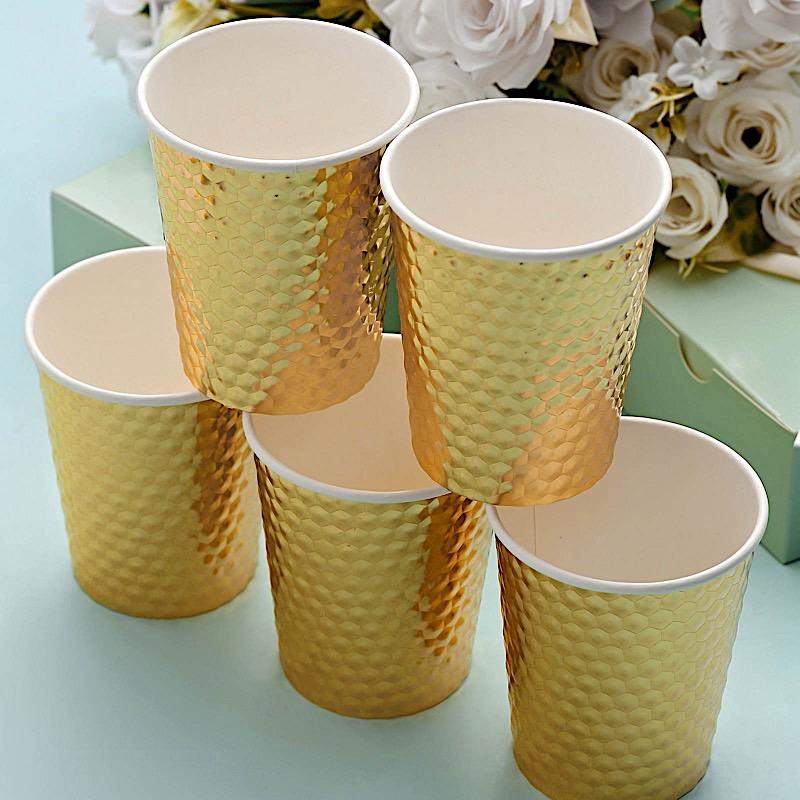 24 Gold 9 oz Honeycomb All Purpose Disposable Paper Drinking Cups