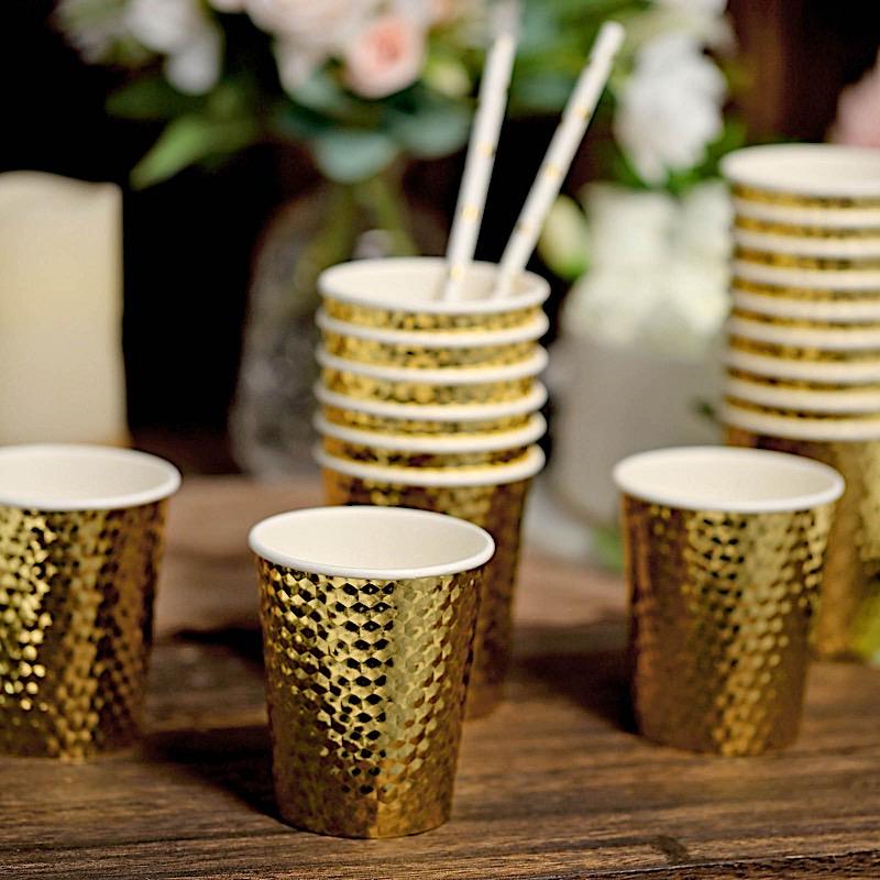 24 Gold 9 oz Metallic Honeycomb All Purpose Disposable Paper Drinking Cups