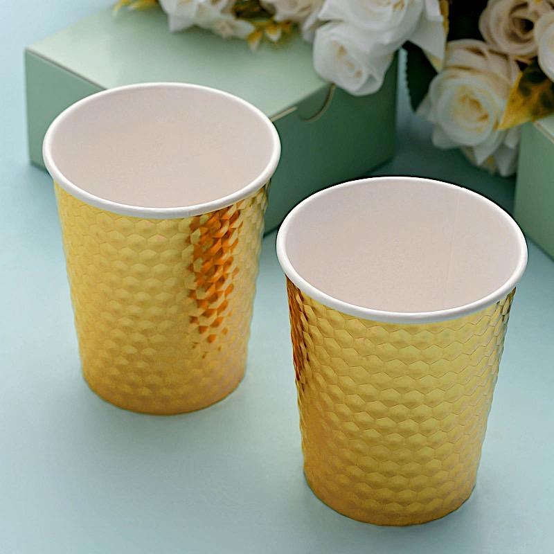 24 Gold 9 oz Metallic Honeycomb All Purpose Disposable Paper Drinking Cups