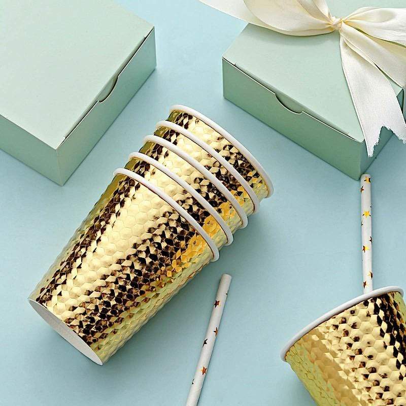 24 Gold 9 oz Metallic Honeycomb All Purpose Disposable Paper Drinking Cups