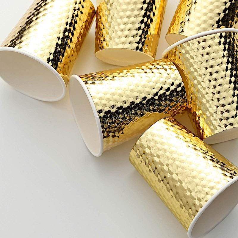 24 Gold 9 oz Metallic Honeycomb All Purpose Disposable Paper Drinking Cups
