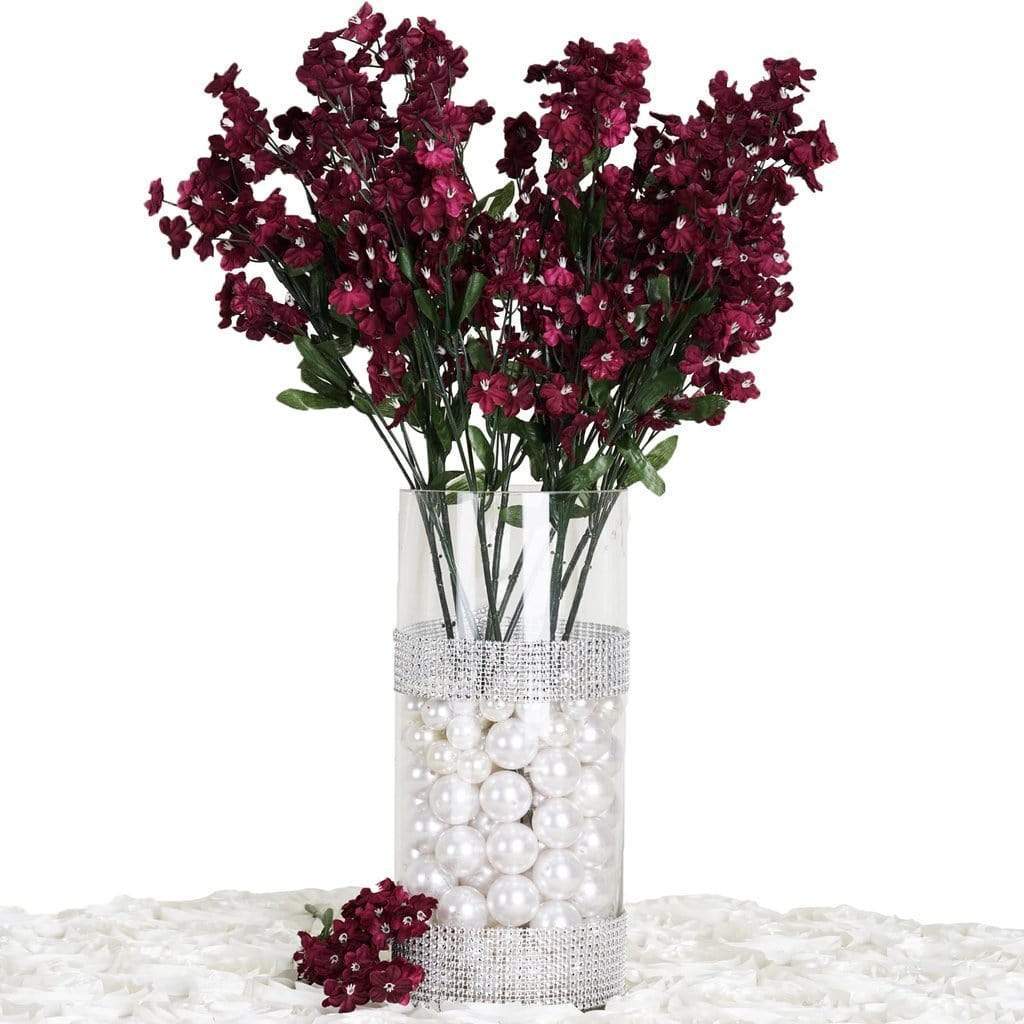 27 Burgundy Baby's Breath Artificial Flowers, Gypsophila Silk Flower Stem,  Vase Flower Crown, Corsage, Wedding Flowers 4 Stems 