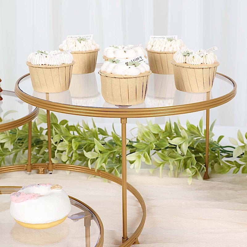 23 in Gold 3 Tier Round Metal Cake Dessert Stand with Clear Acrylic Plates