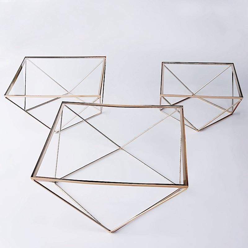 3 Metal with Glass Geometric Cake Stands