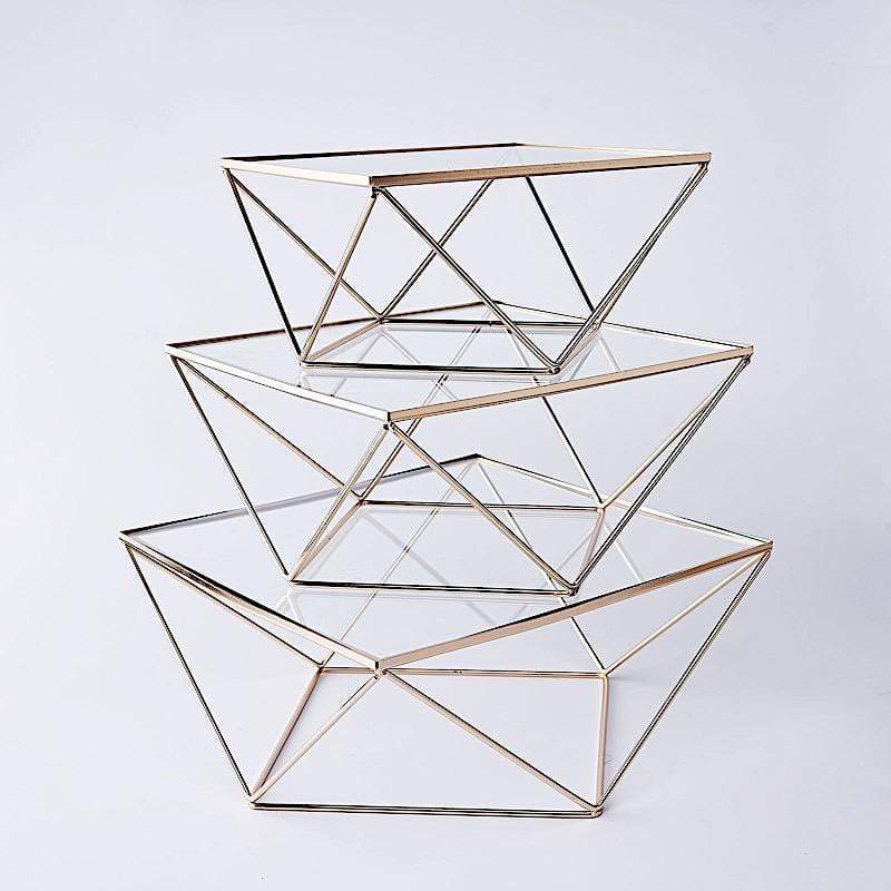 3 Metal with Glass Geometric Cake Stands