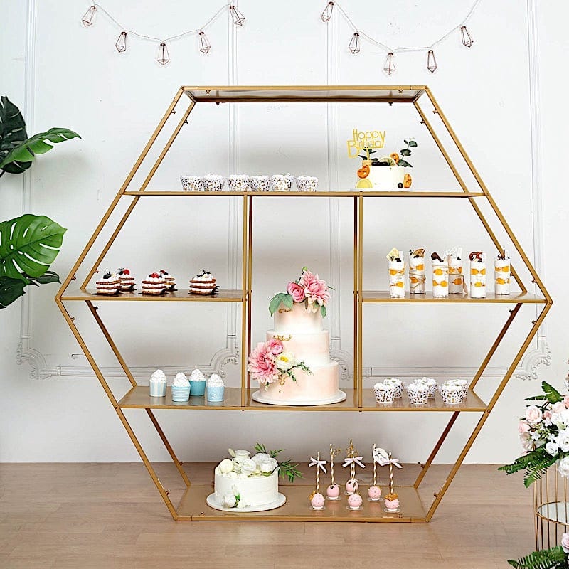 4 feet Gold Large Hexagon Metal Cake Dessert Display Stand Wedding Arch Backdrop