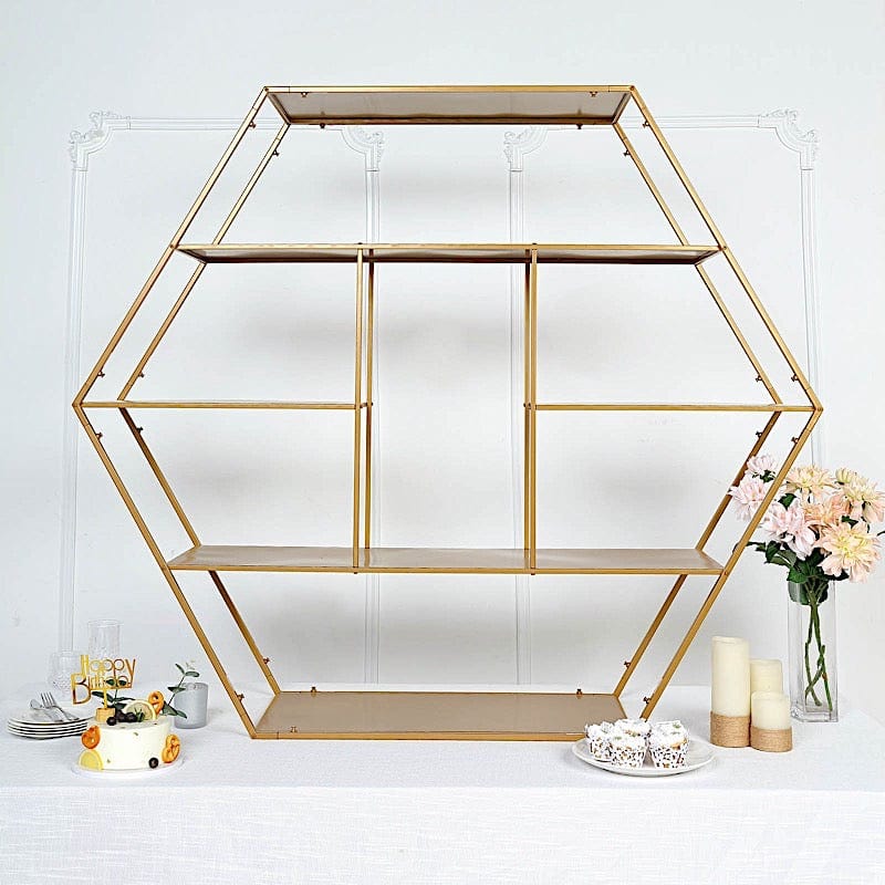4 feet Gold Large Hexagon Metal Cake Dessert Display Stand Wedding Arch Backdrop