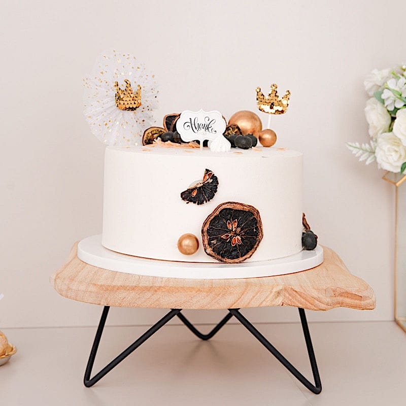 Brown with Black 12 in Square Natural Wood Slice Cake Stand Centerpiece