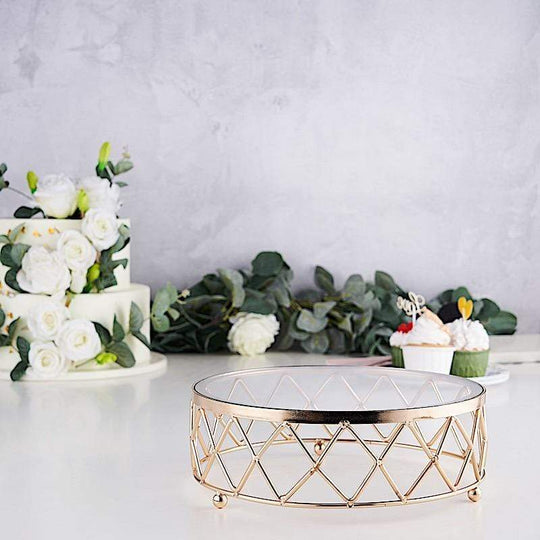 Gold and Clear Round Metal with Glass Geometric Cake Stand