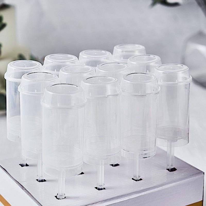12 Clear Push Up Cake Pops Shooters with White Display Box Stand