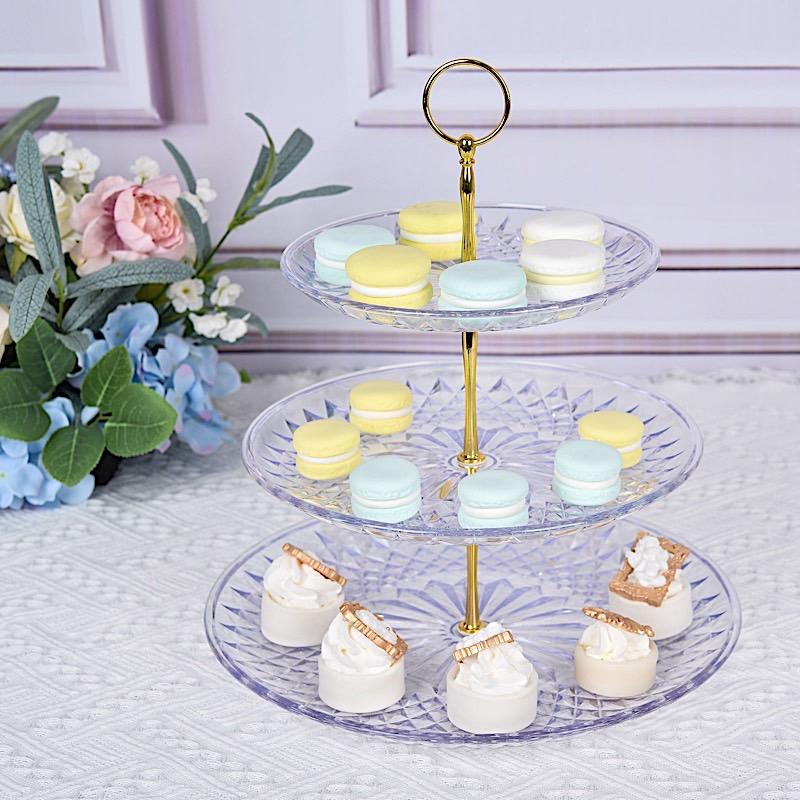 12 in tall 3 Tier Crystal Clear Plastic Cupcake Holder Round Dessert Stand