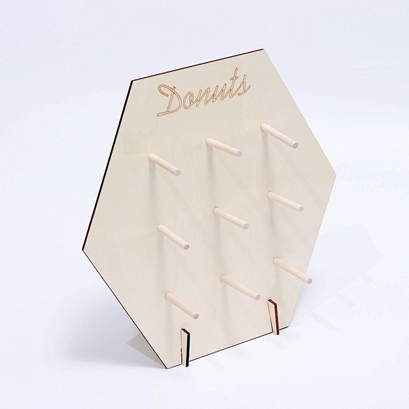 13 in Natural Hexagon Wood Board Donut Holders Dessert Wall Display Stand