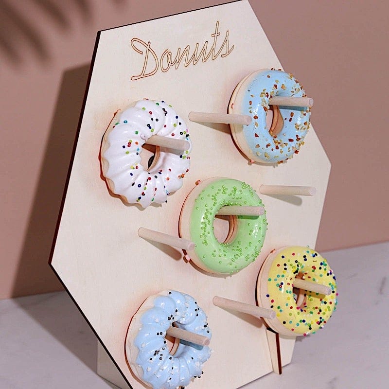 13 in Natural Hexagon Wood Board Donut Holders Dessert Wall Display Stand