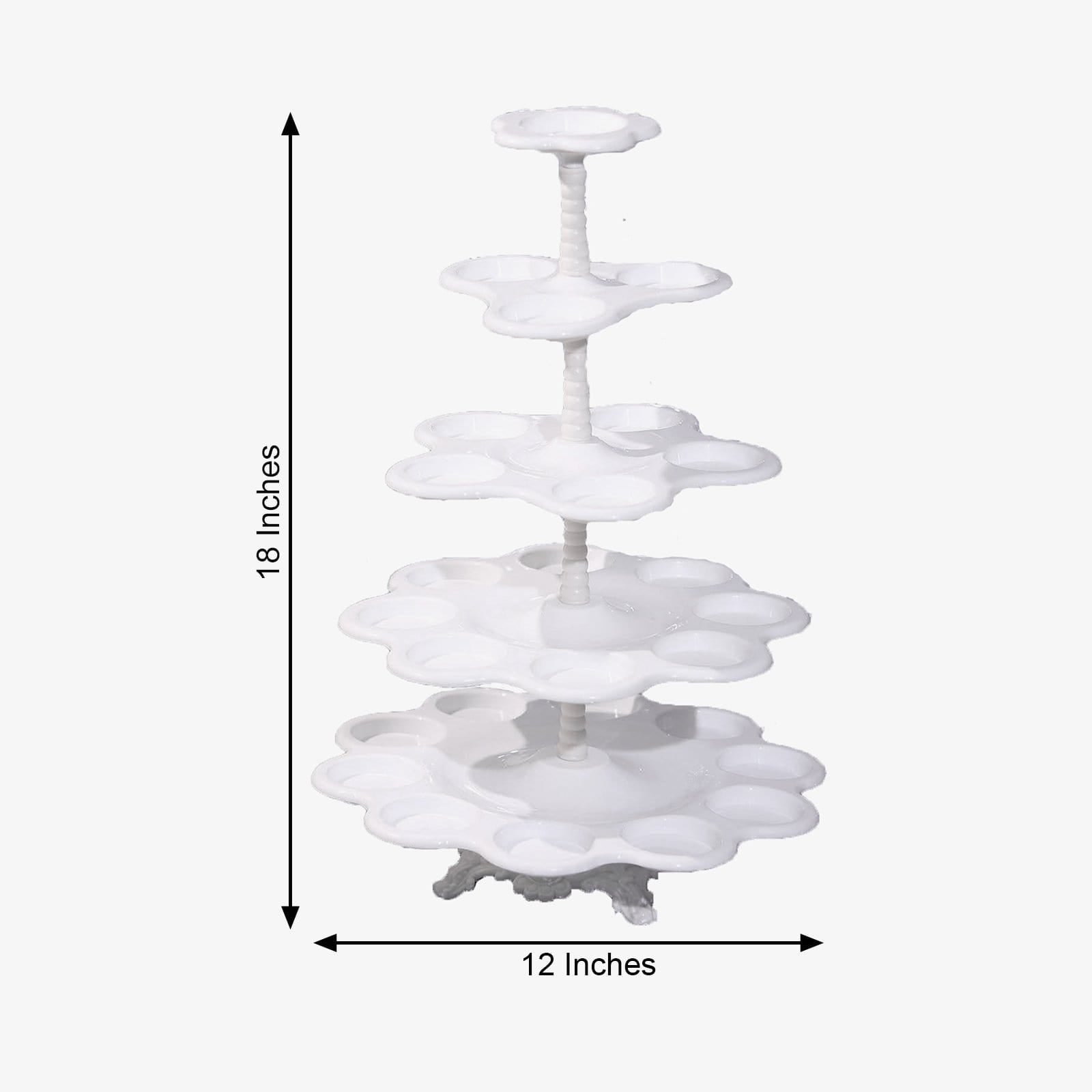 18 in tall 5 Tier White Plastic Scallop Design Cupcake Holder Dessert Stand