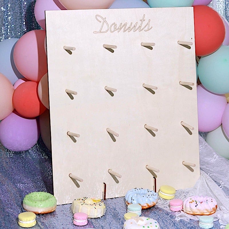 19 in Natural Rectangle Wood Board Donut Holders Dessert Wall Display Stand