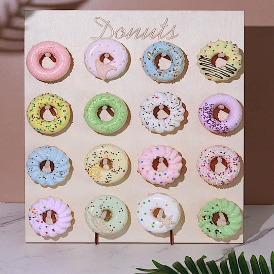 19 in Natural Rectangle Wood Board Donut Holders Dessert Wall Display Stand