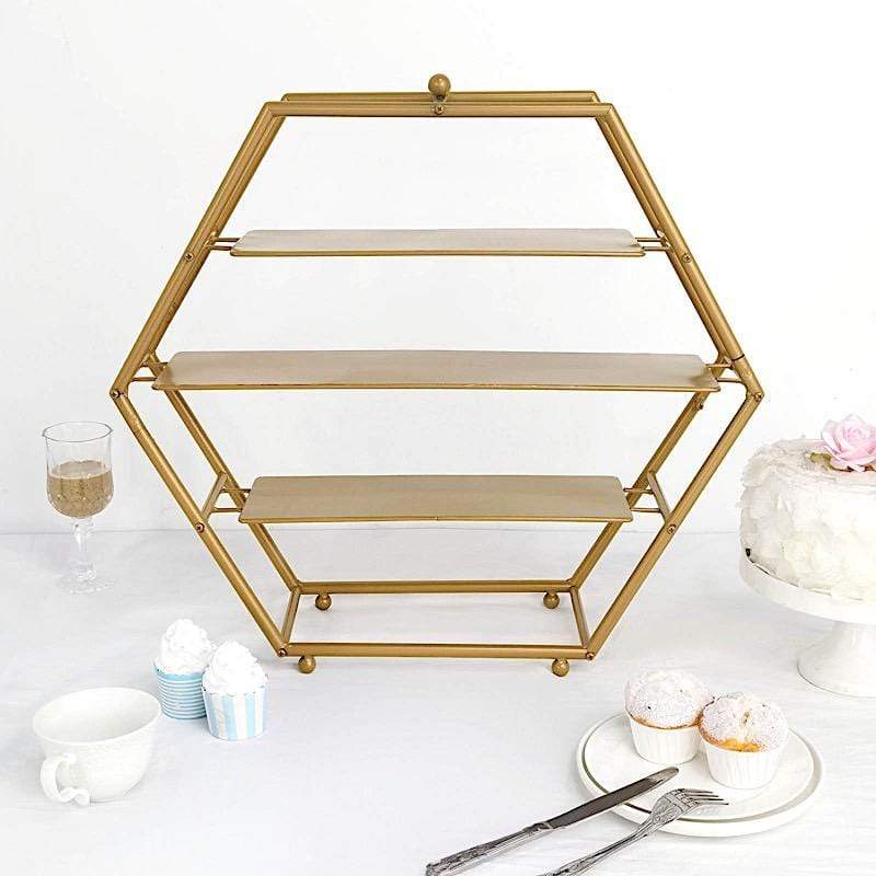 21 in tall Gold 3 Tier Metal Hexagonal Cupcake Holder Dessert Display Stand
