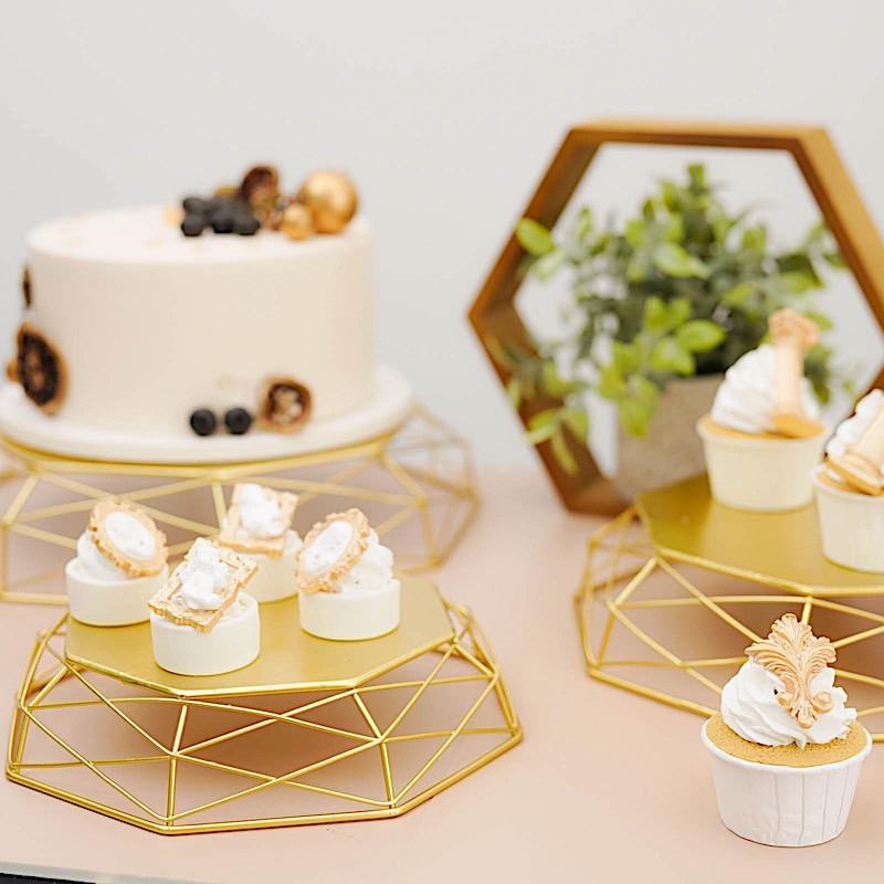 3 Gold Geometric Octagon Metal Cake Stands Dessert Display Riser