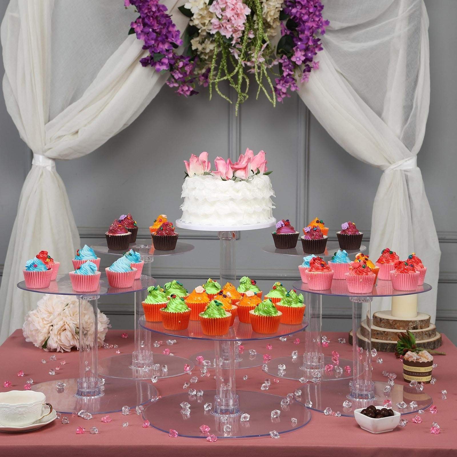 6 Tiers Clear Wedding Party Cupcake Cup CAKE Stand Set