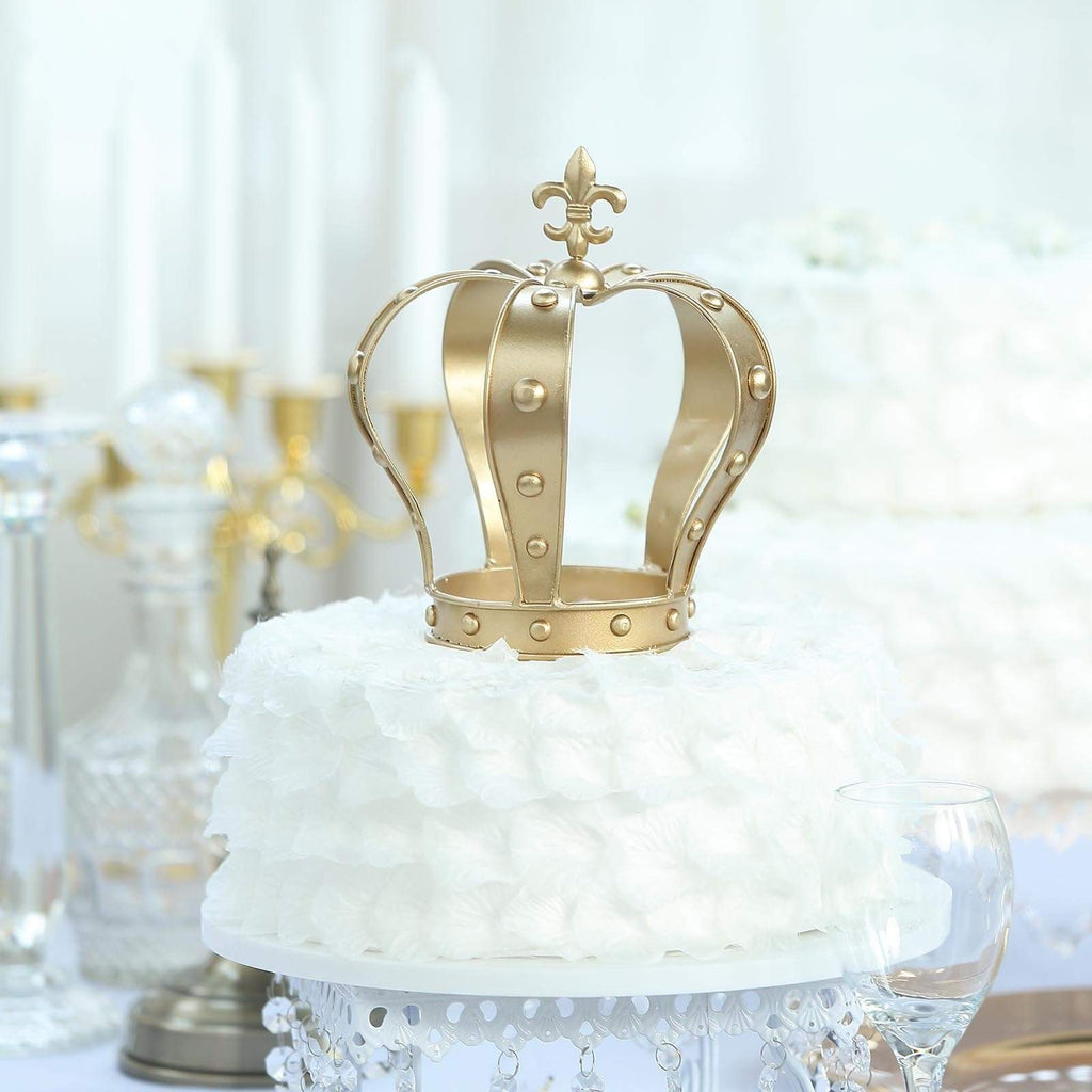 8 in tall Gold Metal Crown Fleur-de-lis Cake Topper Party Decorations