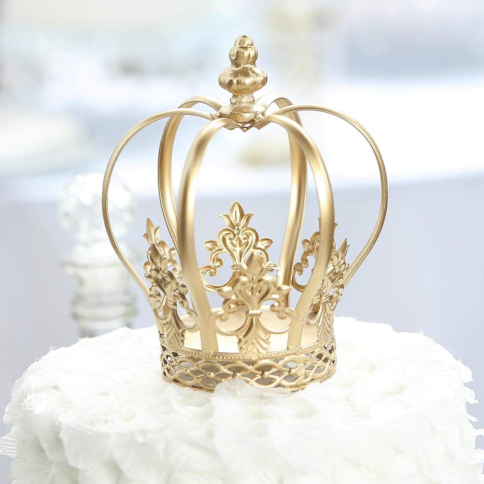 8 in tall Gold Metal Crown Fleur-de-lis Cake Topper Kids Party Decorations